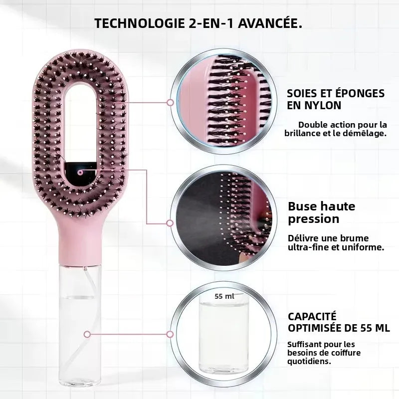 Brosse 2-en-1 avec spray intégré